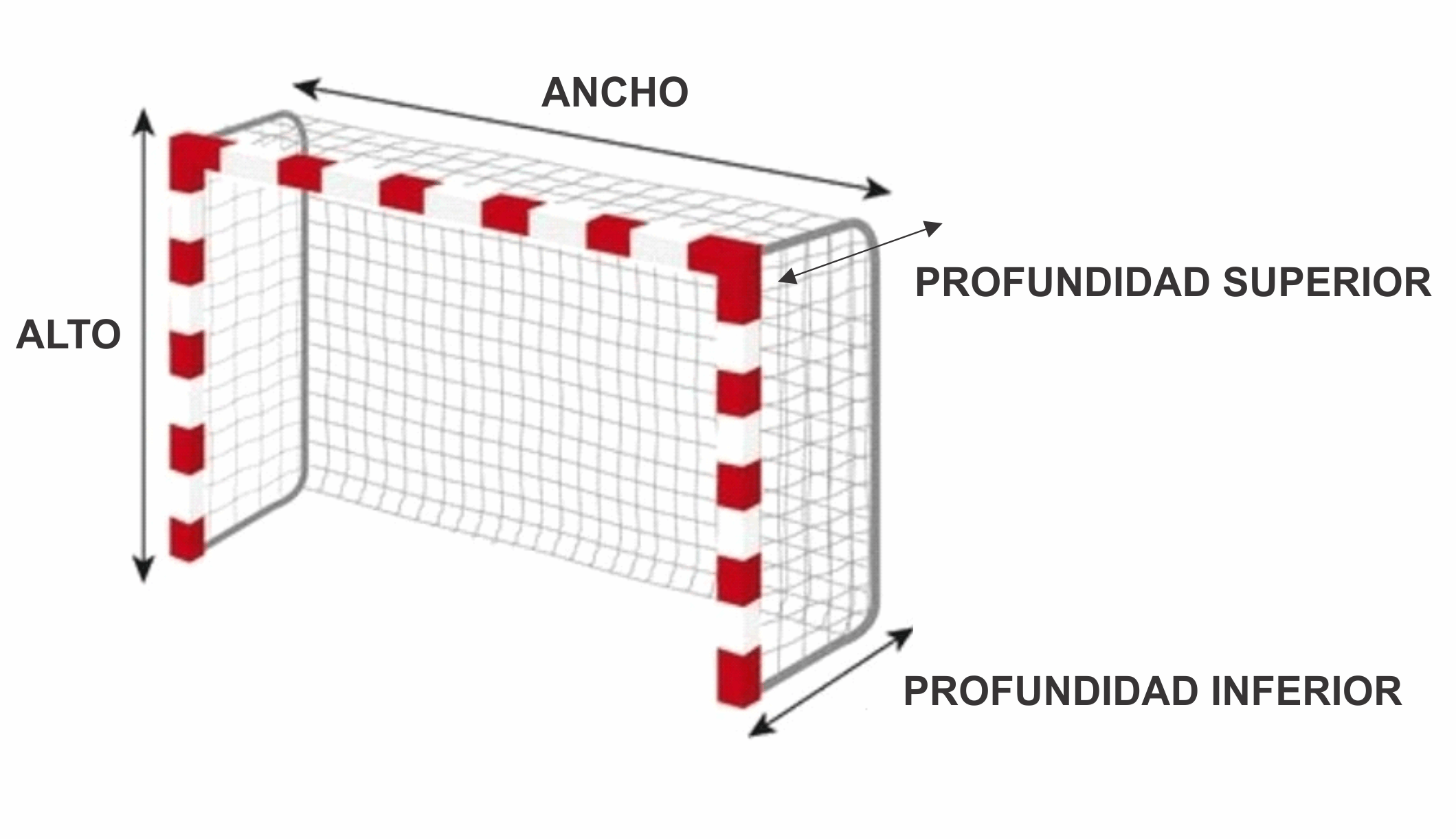 Diagrama con las medidas de ancho, alto y profundidad de un arco